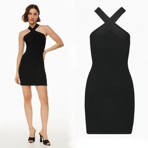 EUC Aritzia Babaton Sculpt Knit Criss Cross Dress Black XS Bodycon Mini‎ Bandage